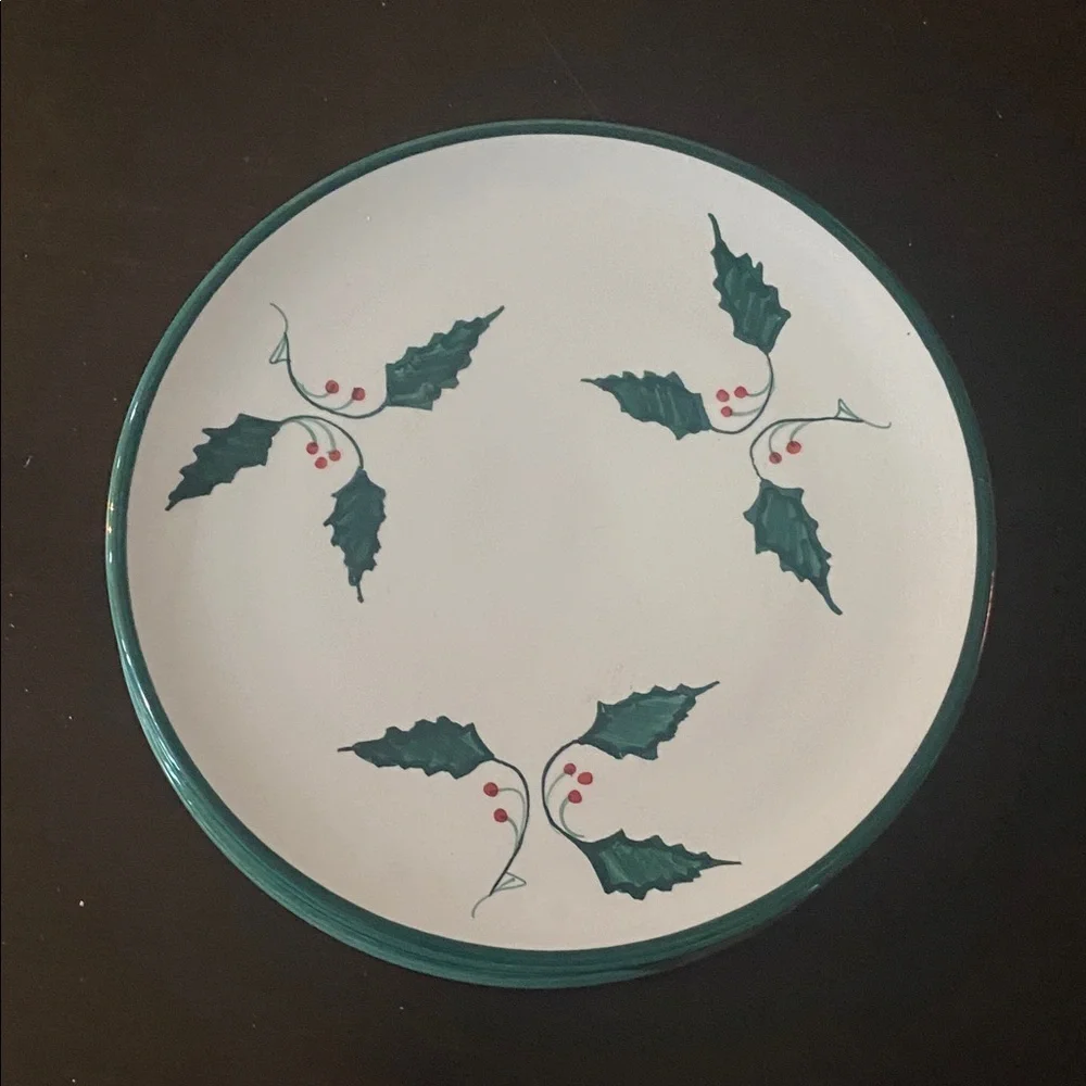 Cost Plus Set of 2 Festive Cake Plate with Holly Design. Spain.